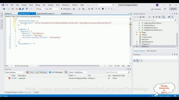 Blazor With Entity Framework Core PostgreSQL connection string