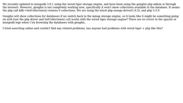 Databases: Genghis admin ui not working with mongodb 3.0.1 wired tiger смотреть онлайн
