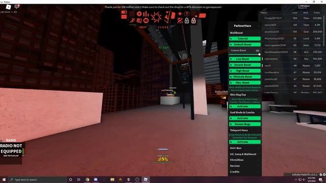 ROBLOX PARKOUR HACK / SCRIPT | BAG ESP | 40M POINTS PER DAY | PERFECT MS | TIME TRIALS смотреть онлайн