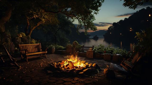 Cozy Night Ambience in the forest beside the Lake with Cozy Fire, Lake Sounds, Frog helps to Relax смотреть онлайн