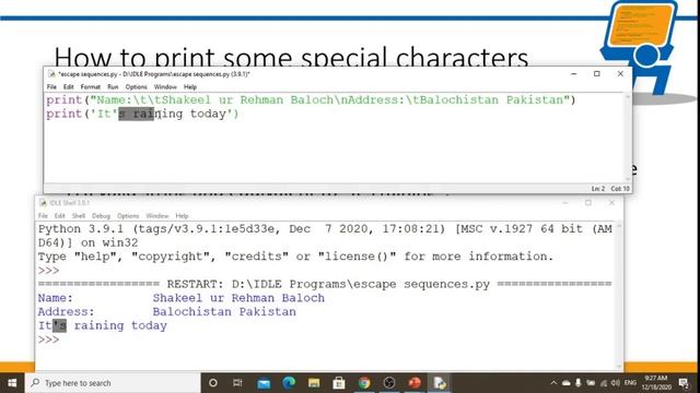 Python Escape Characters смотреть онлайн