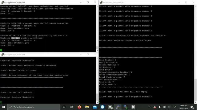 Go-Back-N ARQ protocol using UDP sockets handles 50% packet drop rate смотреть онлайн