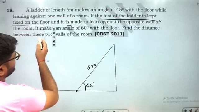 A ladder of length 6m makes an angle of 450 with the floor while leaning against one wall of a room смотреть онлайн