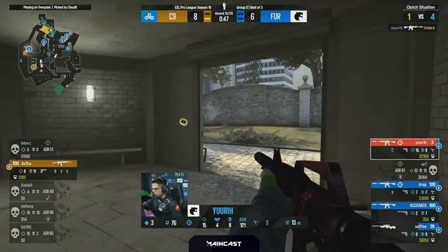 Cloud9 vs FURIA | Map 2 Overpass | ESL Pro League Season 16 - Group D