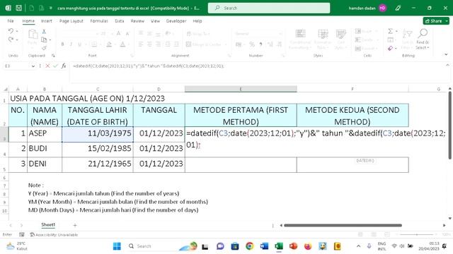 cara menghitung umur di excel tahun bulan hari смотреть онлайн