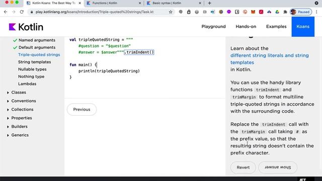 06 Kotlin Koans Triple quoted strings смотреть онлайн