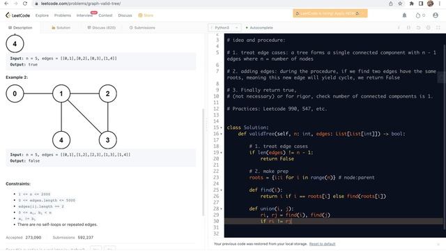Leetcode 261. Graph Valid Tree - Union-Find method смотреть онлайн