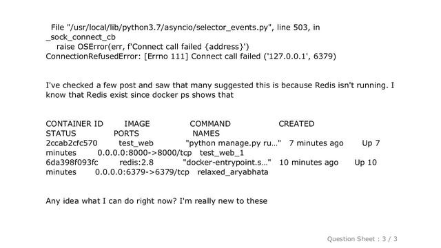 Django : Docker [Errno 111] Connect call failed ('127.0.0.1', 6379) смотреть онлайн