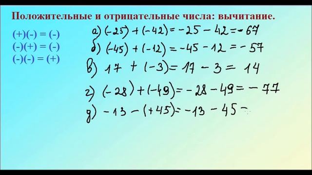 Сложение и вычитание целых чисел смотреть онлайн