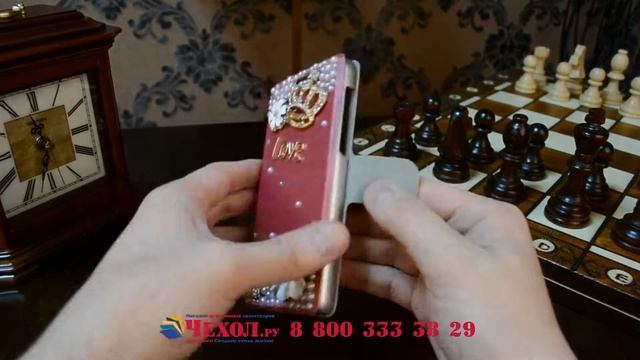 Чехол-книжка красивый декорированный бусинками и кристаликами на Huawei Honor 6 смотреть онлайн