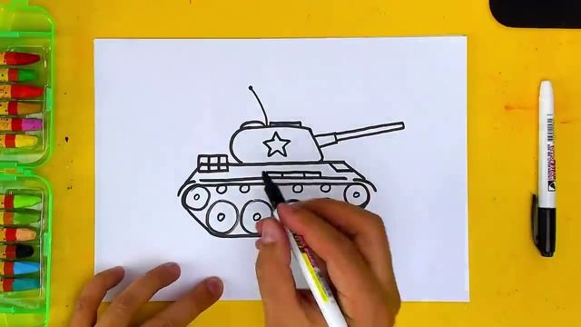 Как нарисовать ТАНК Т 34 просто для детей.Рисунок на 9 Мая. смотреть онлайн