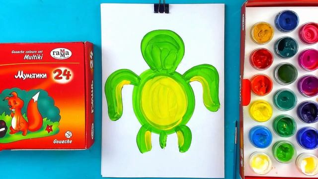 Как нарисовать ЧЕРЕПАШУК рисуем красками с РыбаКит смотреть онлайн