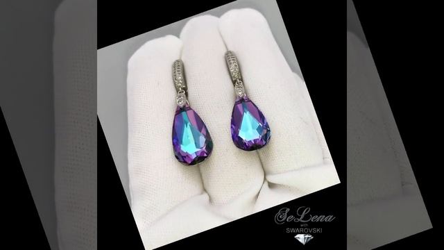Серьги с кристаллами Swarovski_Длинные серьги Сваровски_Праздничные серьги Сваровски Мультиколор смотреть онлайн