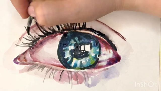 Как рисовать (нарисовать) глаз красками (акварелью) смотреть онлайн