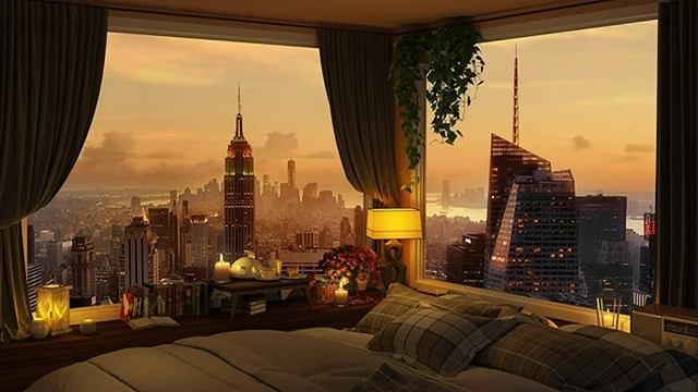 НЬЮ ЙОРК / Панорама ГОРОДА / Спокойный ДЖАЗ / УЮТНАЯ спальня... смотреть онлайн