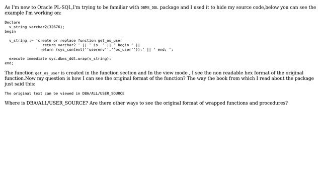 How to see the original text of the the function that has been wrapped by "DBMS_DDL.WRAP"? смотреть онлайн