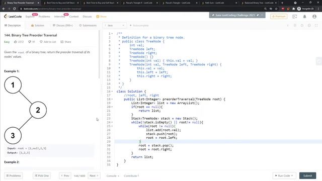 LeetCode 144 | Binary Tree Preorder Traversal | Iterative, Stack | Java смотреть онлайн