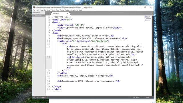 Размеры, цвет и фон HTML таблиц, ячеек и строк смотреть онлайн