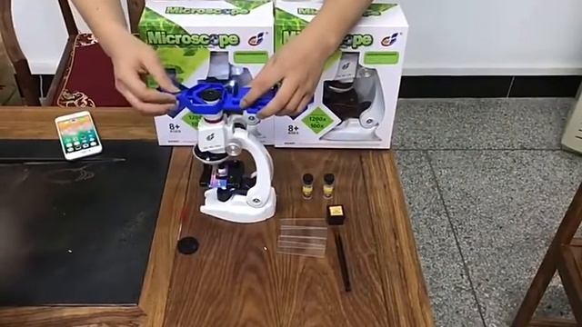 Children Biological Microscope Kit Laboratory LED Microscope 100X-400X-1200X Home School Educationa смотреть онлайн