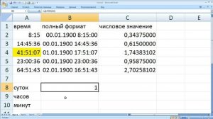 время в Excel