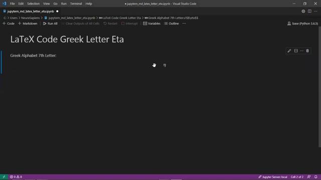 Jupyter Notebook | Markdown | LaTeX | How to Show Greek Letter ETA Using LaTeX Code смотреть онлайн