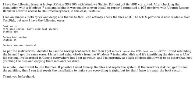 "Can't overwrite NTFS boot sector" using Testdisk смотреть онлайн