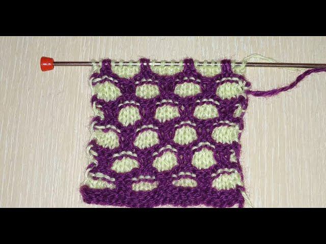 Двухцветный узор спицами"крупные ячейки" смотреть онлайн