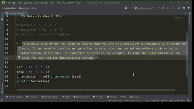 "Python TypeError: can't multiply sequence by non-int of type 'set'" смотреть онлайн