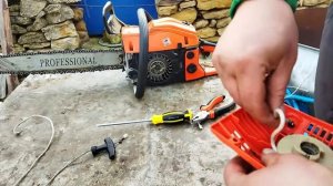 Ремонт шнура кикстартера бензопилы заводилки