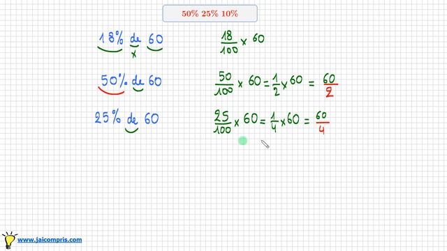 pourcentage • savoir calculer rapidement 25% 50% 10% • cours + exemple • sixième mathématiques смотреть онлайн