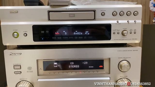 Test combo ampy Pioner VSA-AX10 khủng long 30kg 615w vs Denon DVD 3910 long lanh смотреть онлайн