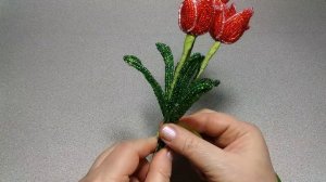 Бисероплетение.   Цветы из бисера. Тюльпаны в рюмке. 1/2 часть. Мастер класс. Пошаговый МК.