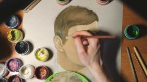 Пишем мужской портрет гуашью.draw a man's portrait
