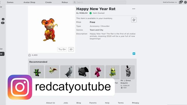 БЕСПЛАТНЫЙ ПИТОМЕЦ в роблокс | Free items roblox | Бесплатные вещи роблокс: крыса и шляпа смотреть онлайн