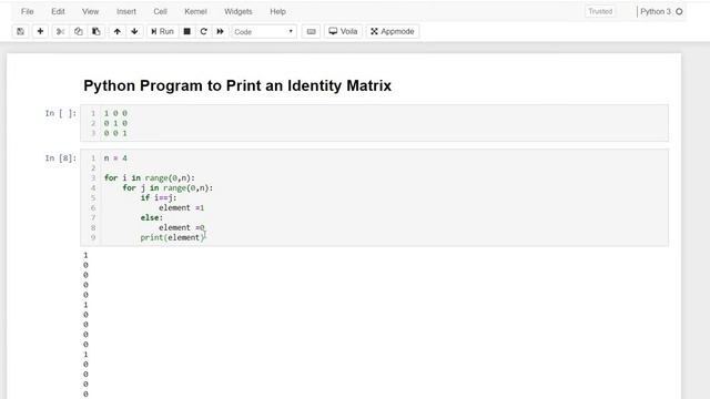 Python Program to print an Identity Matrix || GENERAL PYTHON PROGRAMMING QUESTIONS смотреть онлайн