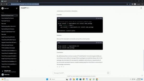 invalid syntax for pip install in python
