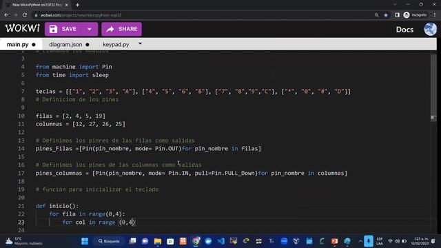 Montaje 25: Programado en un ESP32 con keypad teclado de 4 x 4 en Python con wokwi. смотреть онлайн