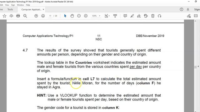 Computer Applications Technology Grade 12 Paper 1 November 2019 Q4 - Excel Spreadsheet смотреть онлайн