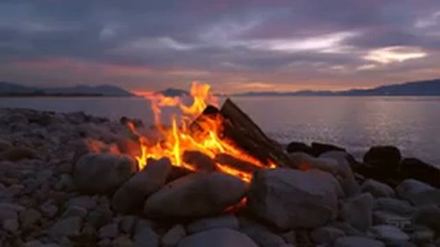 шум костра в лесу, возле озера. смотреть онлайн