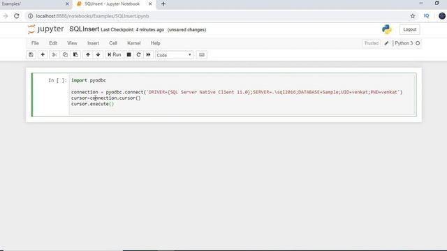 jupyter notebook tutorial | Insert data into SQL using python pyodbc | jupyter sql insert data смотреть онлайн