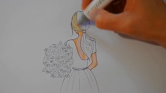 Рисуем ДЕВУШКУ С БУКЕТОМ РОЗ/864/Draw a GIRL with a BOUQUET of ROSES смотреть онлайн