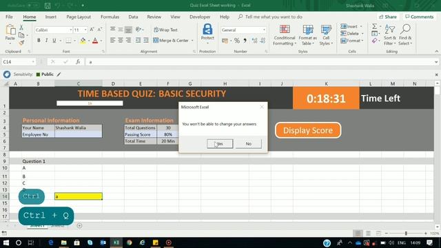 How to create Timer Based Quiz in Excel- Generate Certificate after quiz ?? смотреть онлайн