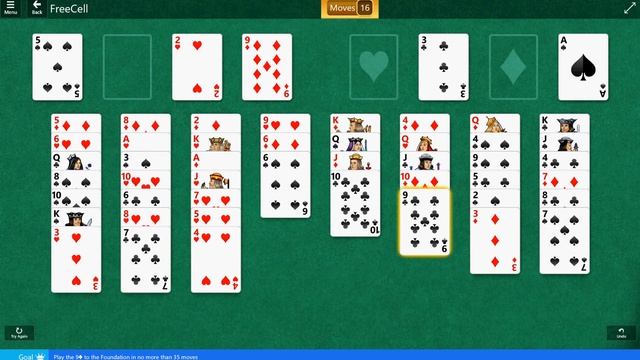 Classic\FreeCell - Hard - Play the 9♣ to the Foundation in no more than 35 moves смотреть онлайн