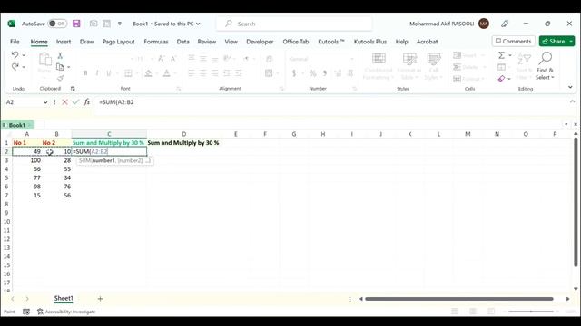 Add Or Sum Two Numbers Then Multiply In One Formula In Excel смотреть онлайн