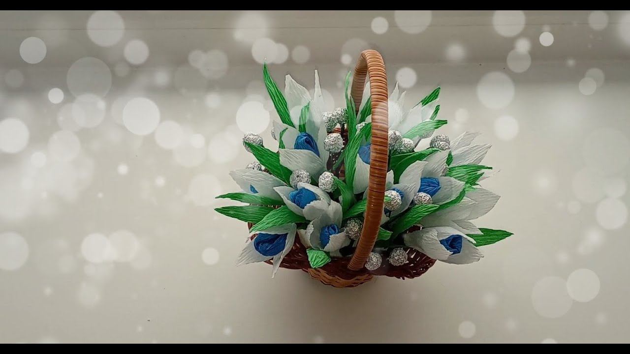 Подснежники из гофрированной бумаги в корзине//подарок к празднику смотреть онлайн