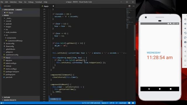 React Native Create live Digital Clock using Local System Time смотреть онлайн