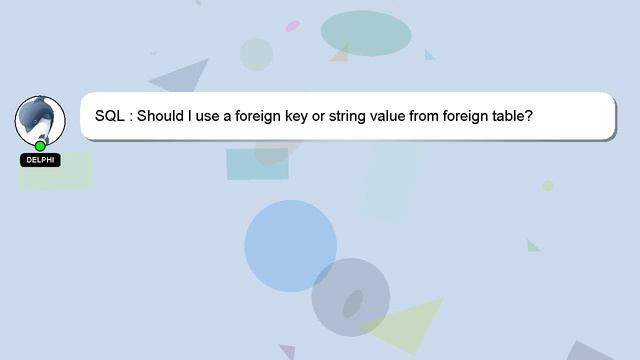 SQL : Should I use a foreign key or string value from foreign table? смотреть онлайн