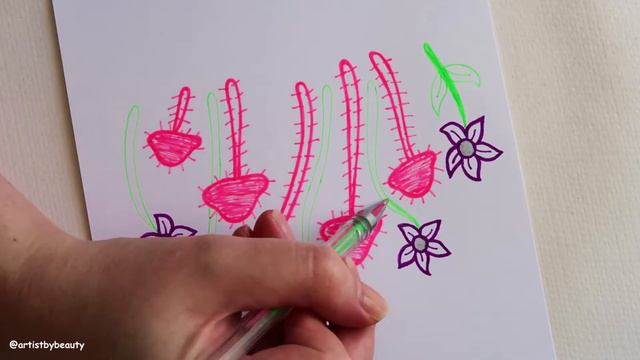Sunny Mushrooms and Flowers Doodle Art - Drawing Daily Challenge - Day #114 Gel Pen 🌸 artistbybeaut смотреть онлайн
