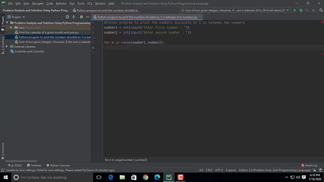 Python program to print the numbers divisible by 5 in between two numbers смотреть онлайн