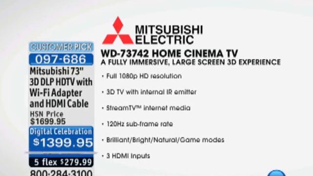 Mitsubishi 73 3D DLP Home Cinema 1080p HDTV with Stand, ... смотреть онлайн